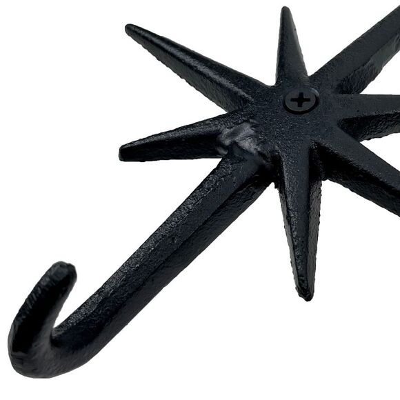 Set of 2 Black Finish Cast Iron 8-Pointed Atomic Starburst Wall Hooks - Picture 4 of 6